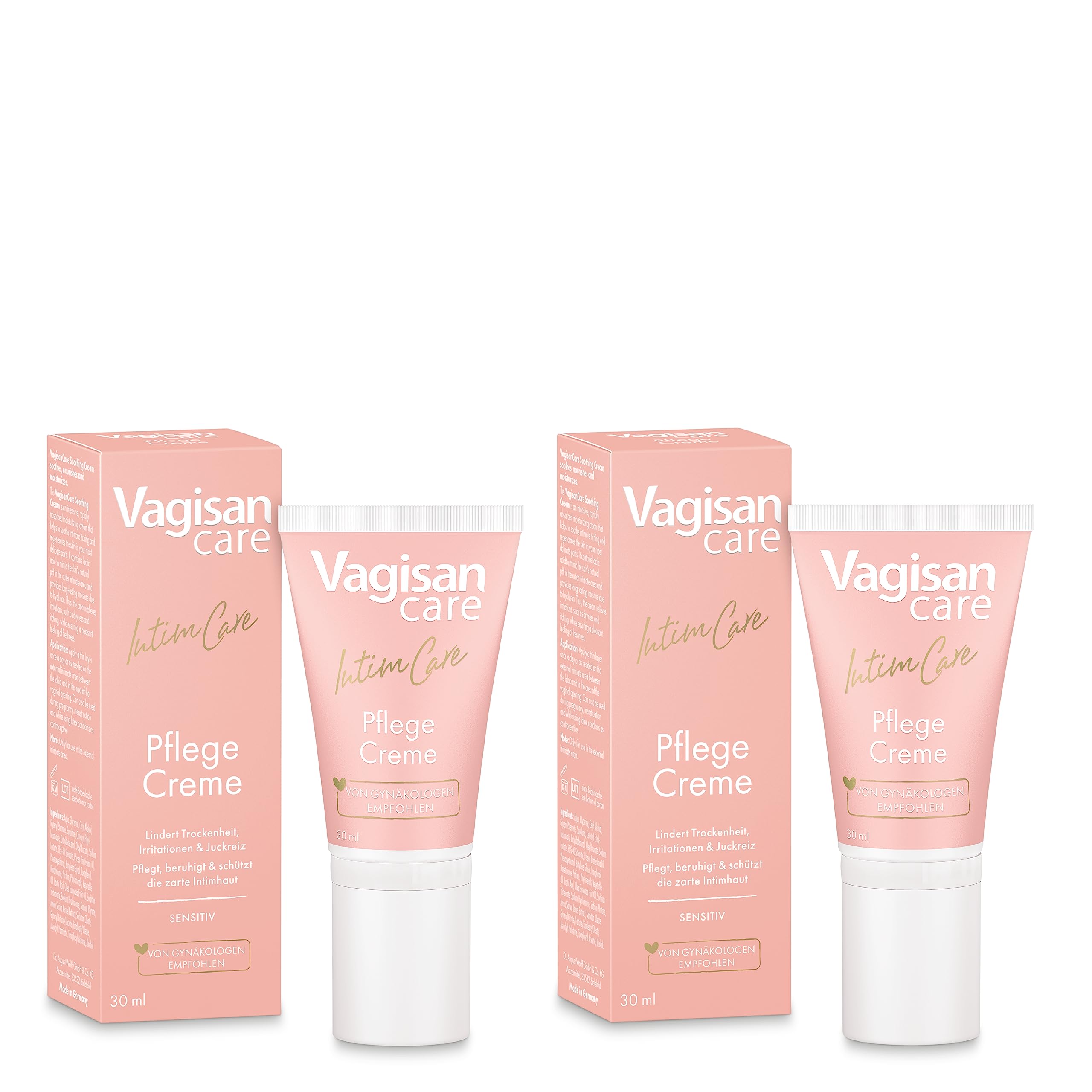VagisanCare Pflege-Creme - 2 x 30 ml - Intensiv wirkende Feuchtigkeits-Creme für den Intimbereich | Schützt und beruhigt gereizte Haut