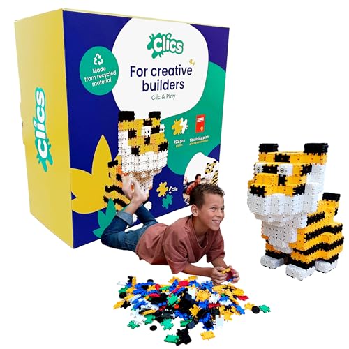 Clics Tiger 723 Teile Set- Konstruktionsspielzeug für Kinder ab 4 Jahre, kreatives Lernspielzeug, Bausteine für Mädchen und Jungen, Montessori STEM-Spielzeug, Langlebige Spielzeug