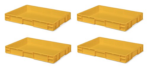 4 Stk. Transport-Stapelkasten TK675-0, gelb, 600x400x75 mm (LxBxH), aus PP, Volumen: 14.5 Liter, Traglast: 30 kg, lebensmittelecht, made in Germany, Industriequalität