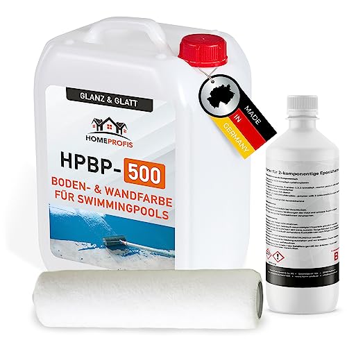 Home Profis® HPBP-500 Poolfarbe für Schwimmbecken (50m²) in RAL 7011 Eisengrau Komplett-Set inkl. Beschichtungswalze – 2K Epoxidharz Schwimmbadfarbe für Teich & Swimmingpool, wasserdicht