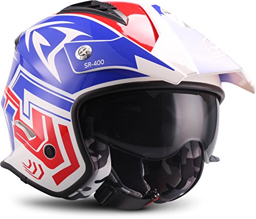 Soxon® SR-400 Storm "Blue" · Jet-Helm · Motorrad-Helm Roller-Helm Scooter-Helm Bobber Mofa-Helm Chopper Retro Cruiser Vintage Pilot Biker · ECE Sonnenvisier Schnellverschluss Tasche XL (61-62cm)