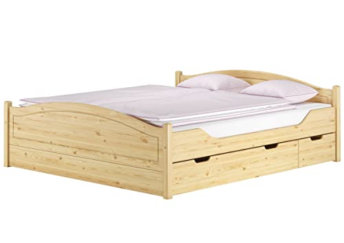 Erst-Holz® Klassisches Holzbett 180x200 Kiefer massiv Doppelbett V-60.30-18, Ausstattung:mit Bettkasten ohne Rollrost