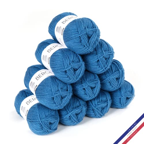 Bergère de France - BARISIENNE, Wolle set zum stricken und häkeln (10 x 50g) - 100% Acryl - 4 mm - Sehr weicher Rundfaden - Blau (PETROLE)