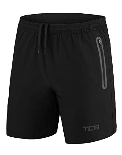 TCA Elite Tech Herren Trainingsshorts für Laufsport mit Reißverschlusstaschen - Schwarz - L