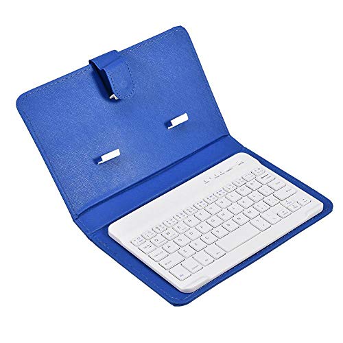Sutinna Tragbare Bluetooth-Tastatur, drahtlose Tastatur mit Portfolio Flip-Ledertasche 4,5-6,8 Zoll für Smartphones und Tablets(Blau)