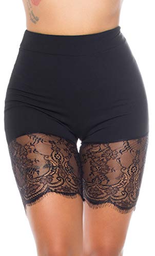 Koucla High Waist Shorts Damen Hotpants Dessous Style mit Spitze (XS)