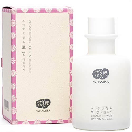 WHAMISA Organic Flowers Lotion Double Rich - intensive Feuchtigkeit & Frische K-Beauty - schützende Tagespflege mit Korean Skin Care - Fermentierte koreanische Naturkosmetik - Reisegröße 150ml