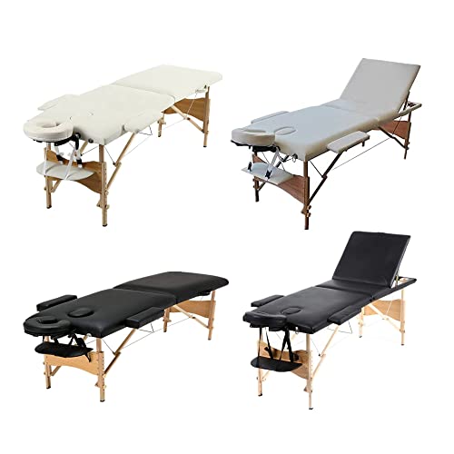 QiMu Mobile Massageliege 3 Zonen höhenverstellbar Klappbar Kosmetikliege Therapieliege Massagebett tragbaren Holzfüßen Einfache Installation mit Tragetasche, Schwarz