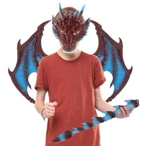 JPSDOWS Kinder-Drachen-Kostümset | 3-teiliges Drachenkostüm für Kinder, verstellbar - Fantasievolles Geburtstagsgeschenk, bequeme Partygeschenke für Halloween, Kinder, Jungen
