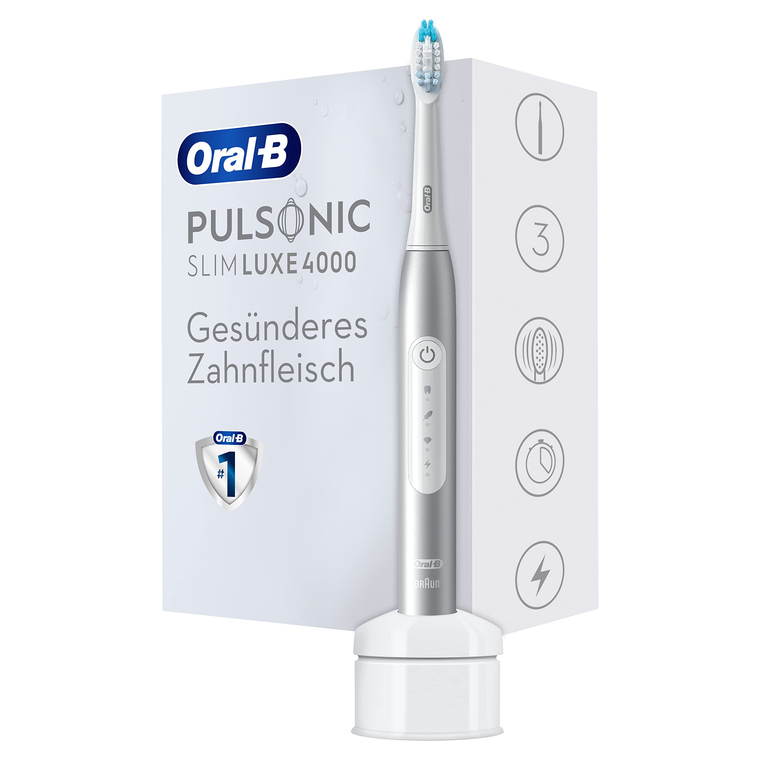 Oral-B Pulsonic Slim Luxe 4000 Elektrische Schallzahnbürste/Electric Toothbrush, 3 Putzmodi für Zahnpflege und gesundes Zahnfleisch, Geschenk Mann/Frau, platin