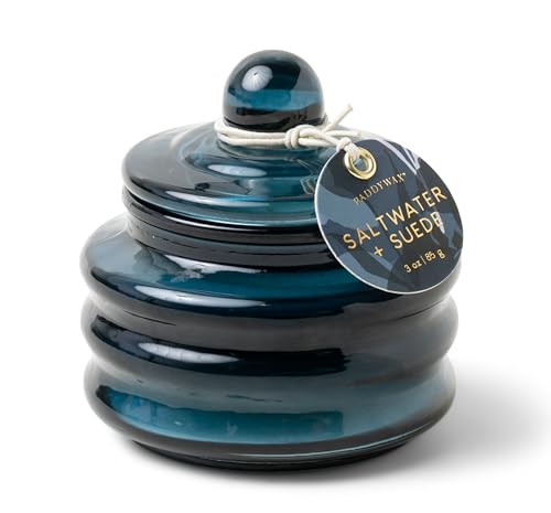 Paddywax Duftkerzen, Duftkerze im Glas, mit Deckel, luxuriös, Kunsthandwerker, 85 g, Marineblau – Salzwasser + Wildleder