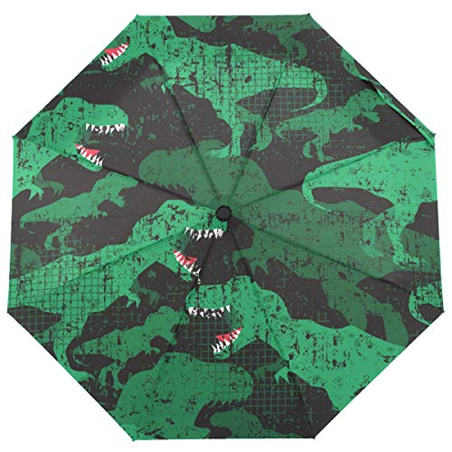 ISAOA Automatischer Reise-Regenschirm mit Dinosaurier-Rex, kompakt, Winddicht