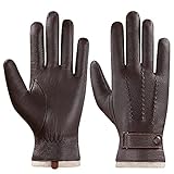 Acdyion Herren Winter Lederhandschuhe Touchscreen geeignet Wollfutter Handschuhe aus Echtleder (brown, L)