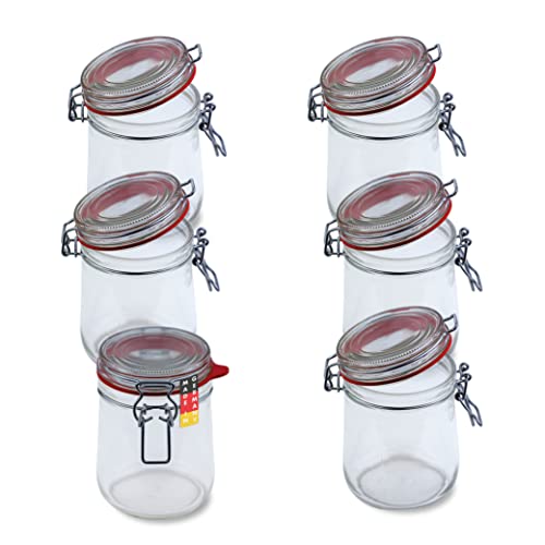 Flaschenbauer- 6 Drahtbügelgläser 800ml verwendbar als Einmachglas, zu Aufbewahrung, Gläser zum Befüllen, Leere Gläser mit Drahtbüge