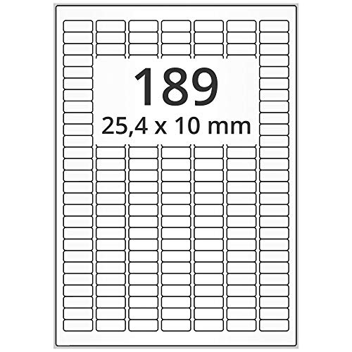 Labelident wetterfeste Folienetiketten weiß matt - 25 x 10 mm - 18900 PET Polyester Etiketten auf 100 Blatt DIN A4 Bogen, selbstklebend