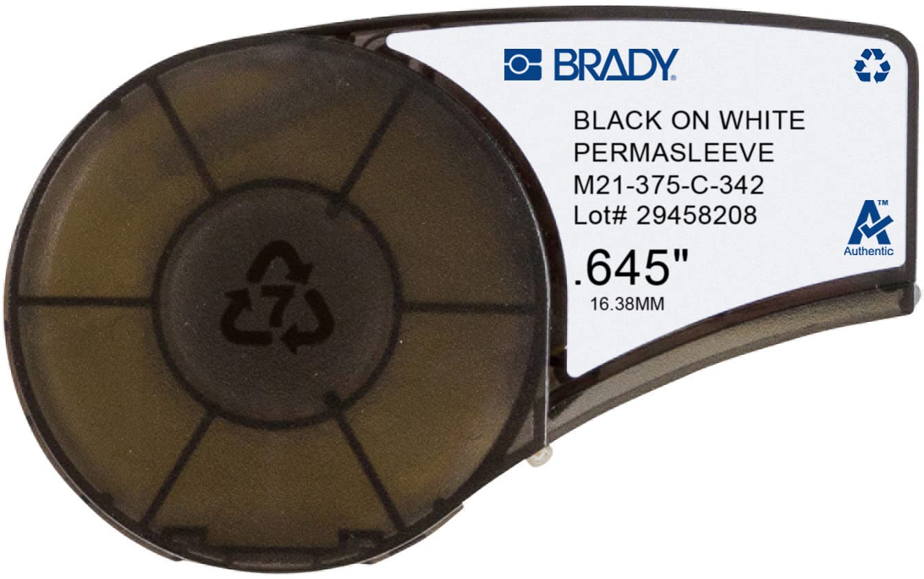 Brady (M21-375-C-342) PermaSleeve Schrumpfschläuche aus Polyolefin für BMP21-PLUS; BMP21 16.40 mm x 2.10 m Schwarz auf Weiß