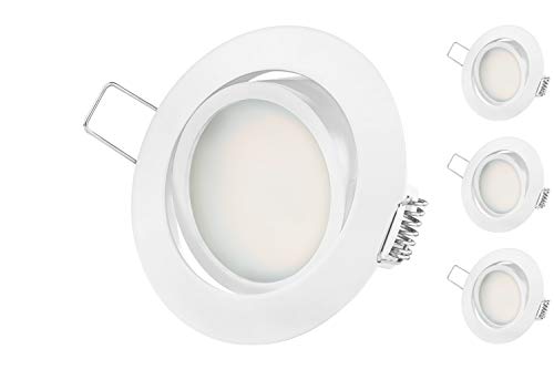 TEVEA Ultra Flach Dimmbar LED Einbaustrahler - Ra 90 natürliche Farben - 5.5W 230V - Tolles Design - Einbauspots - Einbauleuchten (Weiss - Warmweiss)