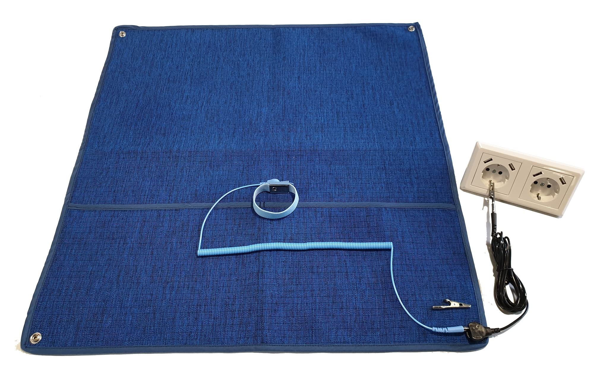 Minadax Innovative Anstistatik Arbeitsmatte 60cm x 60cm | Einzigartiges Antistatisches ESD-Gewebe - Textil - Kein Silikon | Made in Türkiye | Inkl. Manschetten-Set mit 2,4m Anschlusskabel