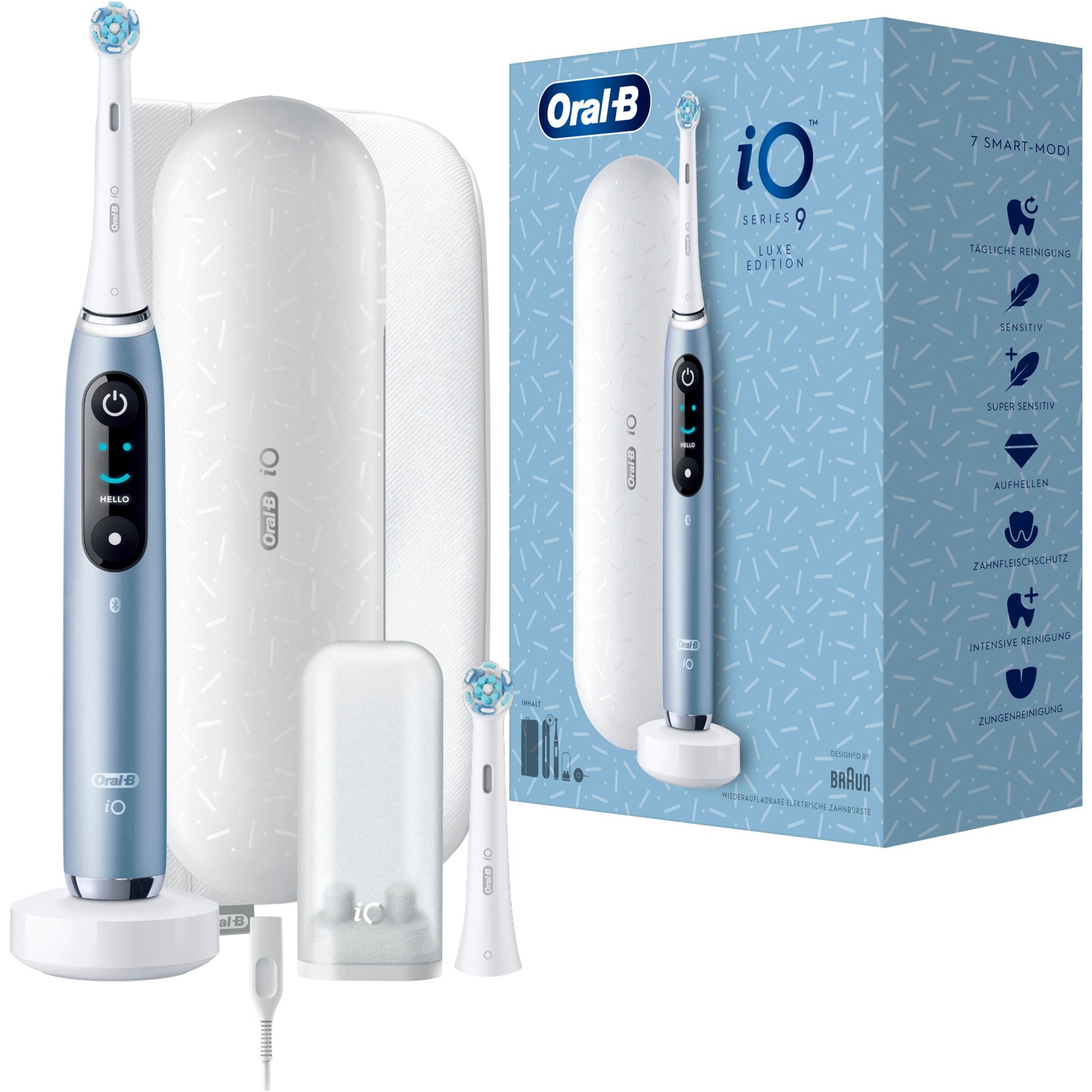 Oral-B iO 9 Special Edition Elektrische Zahnbürste/Electric Toothbrush mit Magnet-Technologie & Mikrovibrationen, 7 Modi, 3D-Zahnanalyse, Farbdisplay, Lade-Reiseetui & Beauty-Tasche, black onyx
