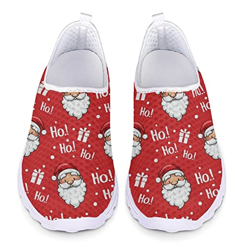 HUIACONG Christmas Shoes Weihnachtsschuhe Rot Damen Slip On Turnschuhe Santa Claus Mesh Laufschuhe Atmungsaktiv Sportschuhe Wanderschuhe Leichte Bequeme Schuhe 40 EU