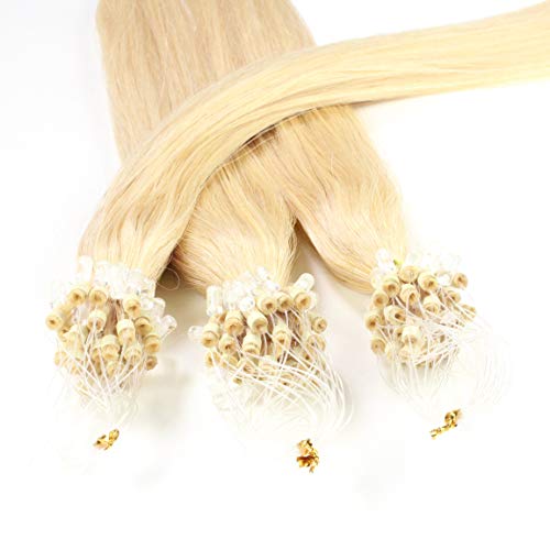 hair2heart Microring Extensions Echthaar Glatt - 50 Strähnen 0.5g 40cm Goldblond
