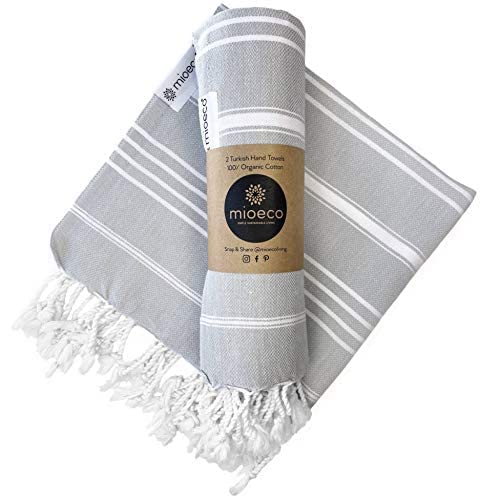 Türkisches Handtuch aus Bio-Baumwolle – 51 x 96 cm, groß, klassisches Luxus-Set mit 2 Stück – dekorative Handtücher für Bad, Küche und Zuhause – super saugfähig und schnell trocknend – vorgewaschen