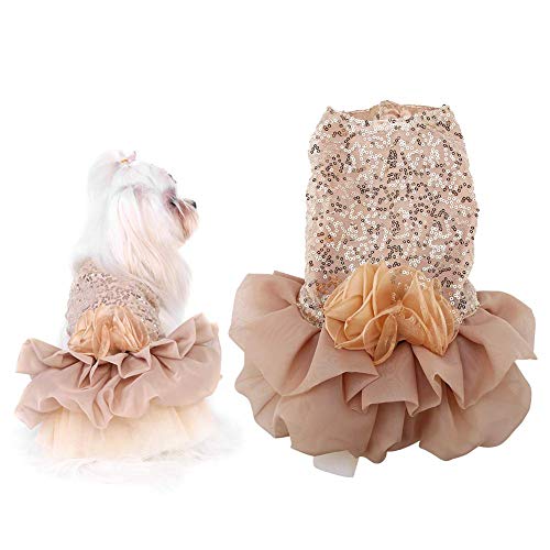 Hundekleid Haustier Kleine Hund Kleidung Pailletten Seidige Tutu Welpen Kostüm Hund Prinzessin Elegant Rock Hochzeit Kostüm (Gold XL)