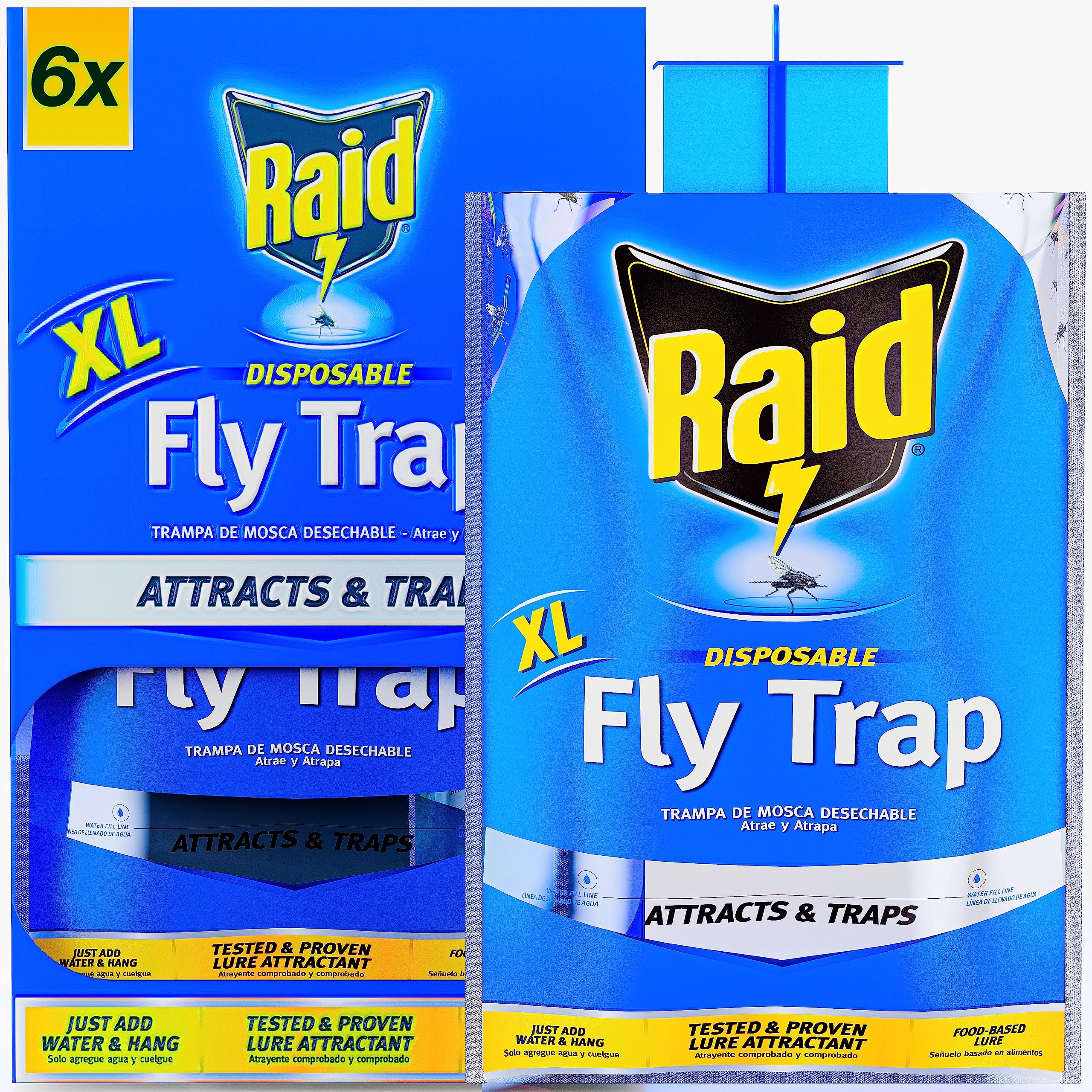 6 XL RAID Big Bag Fliegenfallen Outdoor - Halten Sie Fliegen von der Terrasse fern mit Einweg-Fliegenfallen Outdoor Hängend - Fliegenbeutel Outdoor Einweg, Outdoor Fliegenfallen Outdoor Hängen, Big