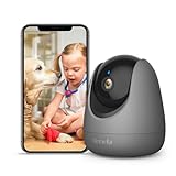 Tenda Überwachungskamera Innen CP3 V2.2, 360 Grad WLAN IP Kamera, 2-Wege-Audio, 1080P, Nachtsicht, Ton & Licht Alarm, Bewegungsverfolgung, Haustierkamera für Hund/Katze, Baby Kamera, Alexa, Grau