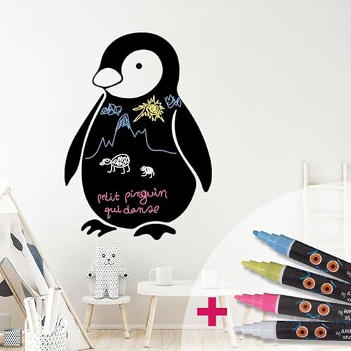 Aufkleber für Tafel, selbstklebend, abwischbar, Pinguin + 4 flüssige Kreide, 145 x 105 cm