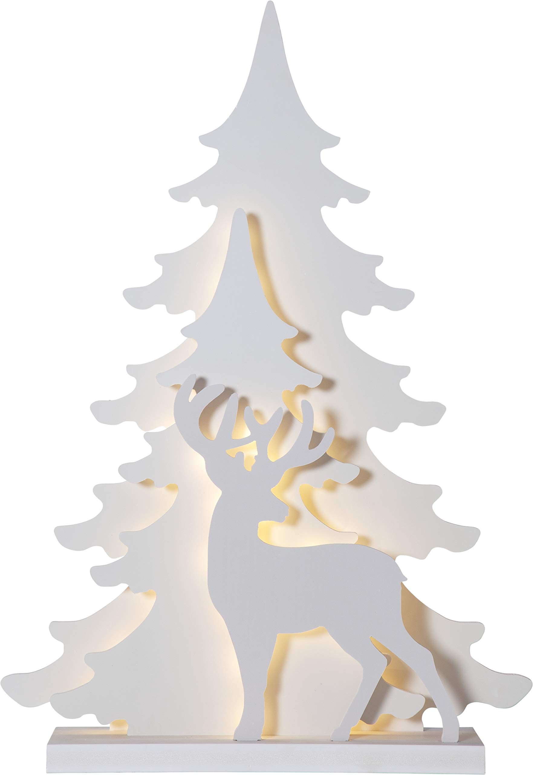 LED Weihnachtsdeko Grandy von Star Trading, Weihnachtsmotive für innen und außen aus Holz in Weiß, Tanne und Hirsch, mit Kabel, Höhe: 70 cm, IP44