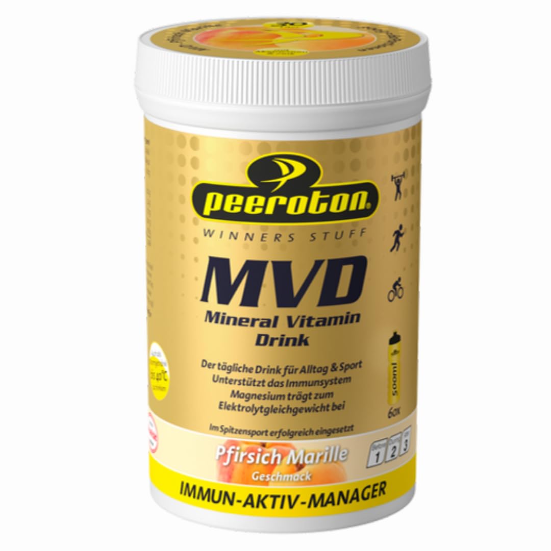 Peeroton MVD Mineral Vitamin Drink - Pfirsich-Marille, Elektrolyt Pulver mit den 5 wesentlichen Elektrolyten plus Zink, Magnesium und Vitamin C - regelmäßig einnehmen und das Immunsystem stärken, 300g