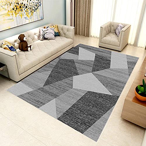 FGDSA Design-Teppich für Wohnzimmer, Kurzflor, Soft Touch, extra groß, für Kinder, Puzzle, abstrakt, geometrisch, grau, schwarz, 140 x 200 cm