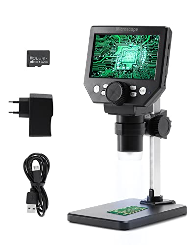 PRECIPETTE Mikroskop 4,3" LCD Digital Mikroskope 1080P 1000X Vergrößerung mit 8 LED 32G Karte, 1-1000X Digitales Mikroskop für Beobachten von PCB Münzen Insekten Schmuck