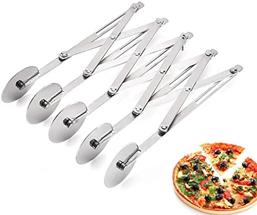 Edelstahl Pizzaschneider, ausziehbarer Pizzaschneider, Antihaft-Teigschneider-Teiler, 5 Räder ausziehbarer Pizzaschneider Roller Werkzeuge für Kekse Teig Pizza - Home Kitchen Schneidrad Werkzeug