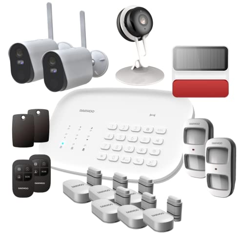 Daewoo Security SA666AM – kompatibel mit Tieren, drahtloser Hausalarm, WLAN/GSM, Fernbedienung, Außensirene, 2 Kameras, kompatibel mit Amazon Alexa, Google Home