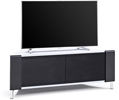 MDA Designs CORVUS Eckschrank mit schwarzen Profilen, schwarz, glänzend, für Flachbildfernseher bis 127 cm (50 Zoll)