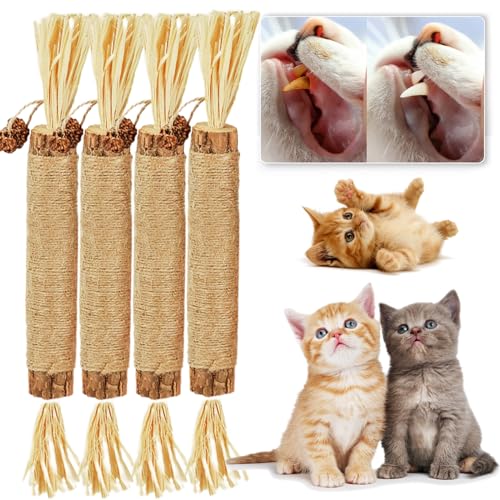 Qosigote Natural Silvervine Stick for Cats, Catnip Chew Sticks – Nunapets Cat Chew Toy – Durable and Interactive Cat Toy (B,4 Pcs)