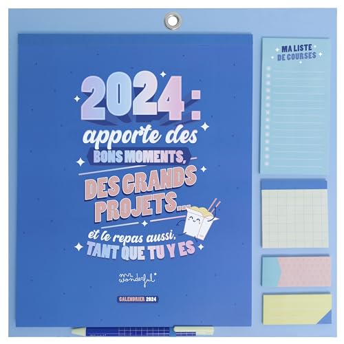 Mr.Wonderful Wandkalender 2024 blau - Bringt gute Zeiten, große Projekte... und das Essen … 34 x 35 x 0,5