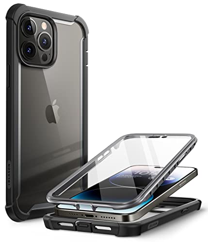 i-Blason Transparent Hülle für iPhone 14 Pro Max (6.7") Bumper Case 360 Grad Handyhülle Robust Schutzhülle Cover [Ares] mit Displayschutz 2022 Ausgabe (Schwarz)