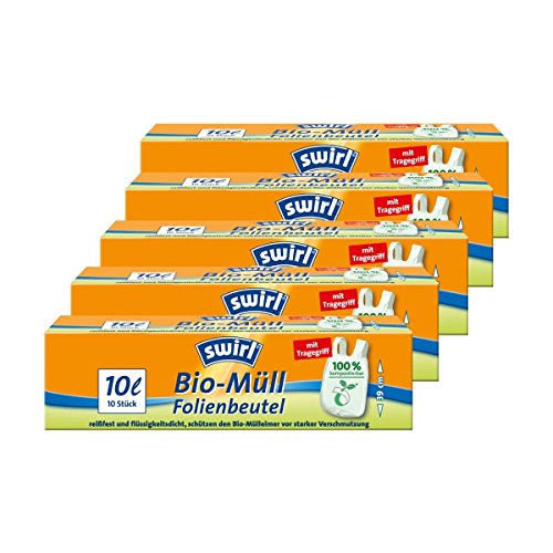 Swirl Bio-Müll Folien-Beutel 10l mit Tragegriff 10 stk./Rolle (5er Pack)