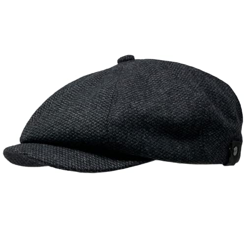 WEROR Herren Schiebermütze Flatcap Mütze Cap Schirmmütze WEROR-323.1 (Schwarz, 56-57)