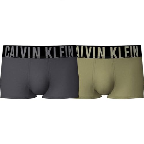 Calvin Klein Herren 2er-Pack Boxershorts Low Rise Trunk 2Pk mit Stretch, Sleek Grey/ Pistache, L