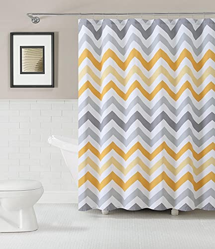 YIYAOFBH Chevron-Zickzack-Muster Badezimmerdekorationslinie Wasserdichter Duschvorhang aus Polyestergewebe Gelber Duschvorhang 100 x 200 cm (39 x 79 Zoll) Duschvorhang