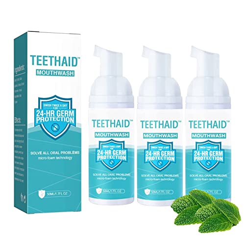 Teethaid Mundspülung, 50ML Teethaid Mundwasser, Teeth Whitening Foam Toothpaste, Schaumzahncreme, Zahnreinigungsschaum, Natürliche Pfefferminz Zahnweiß Zahnpasta Schaum (3 Stück)