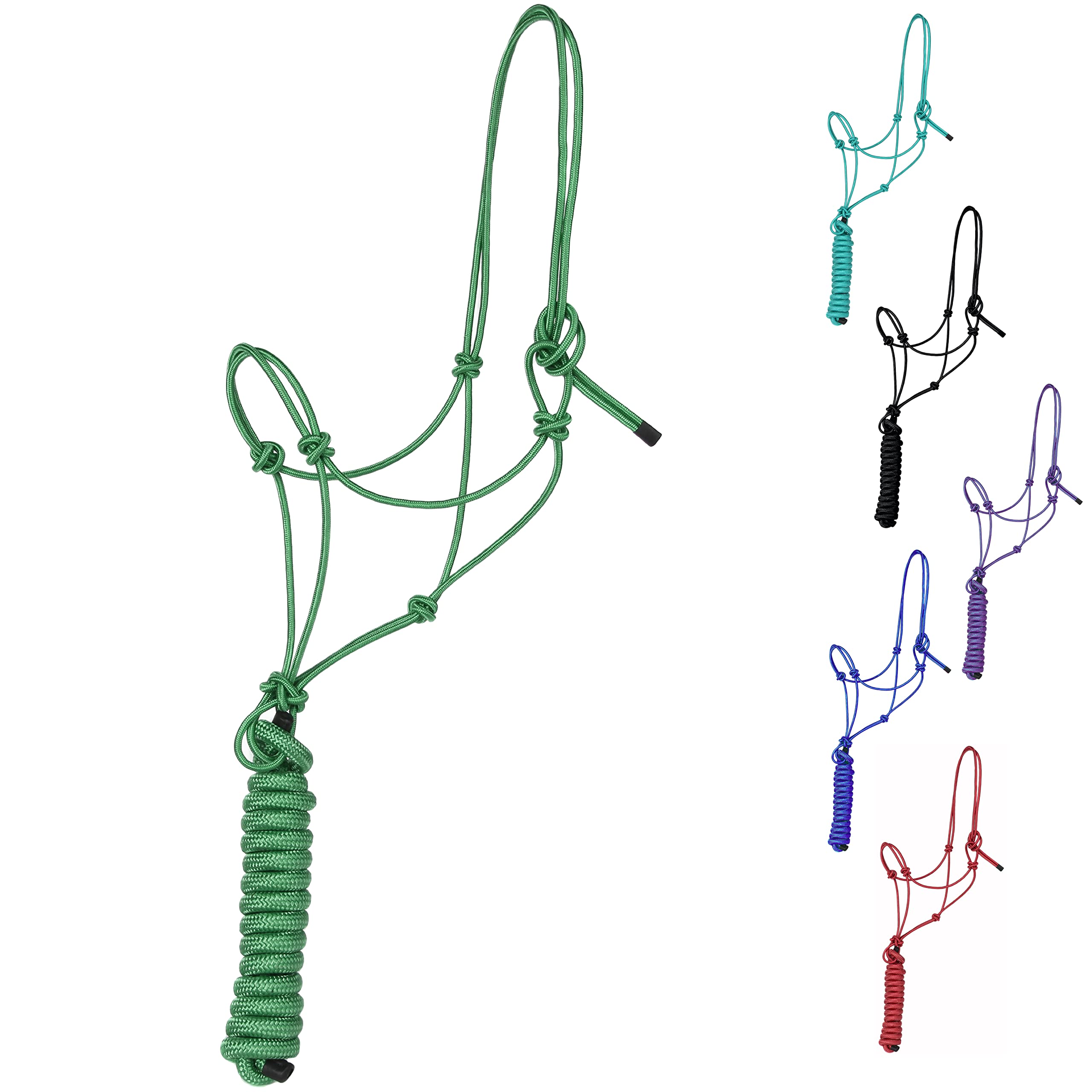 Majestic Ally 1/4 Zoll Seil 4 Knoten steif Polyester Trainingshalfter mit 3,4 m passendem Führstrick für Pferde – Voll (Jägergrün, Voll)