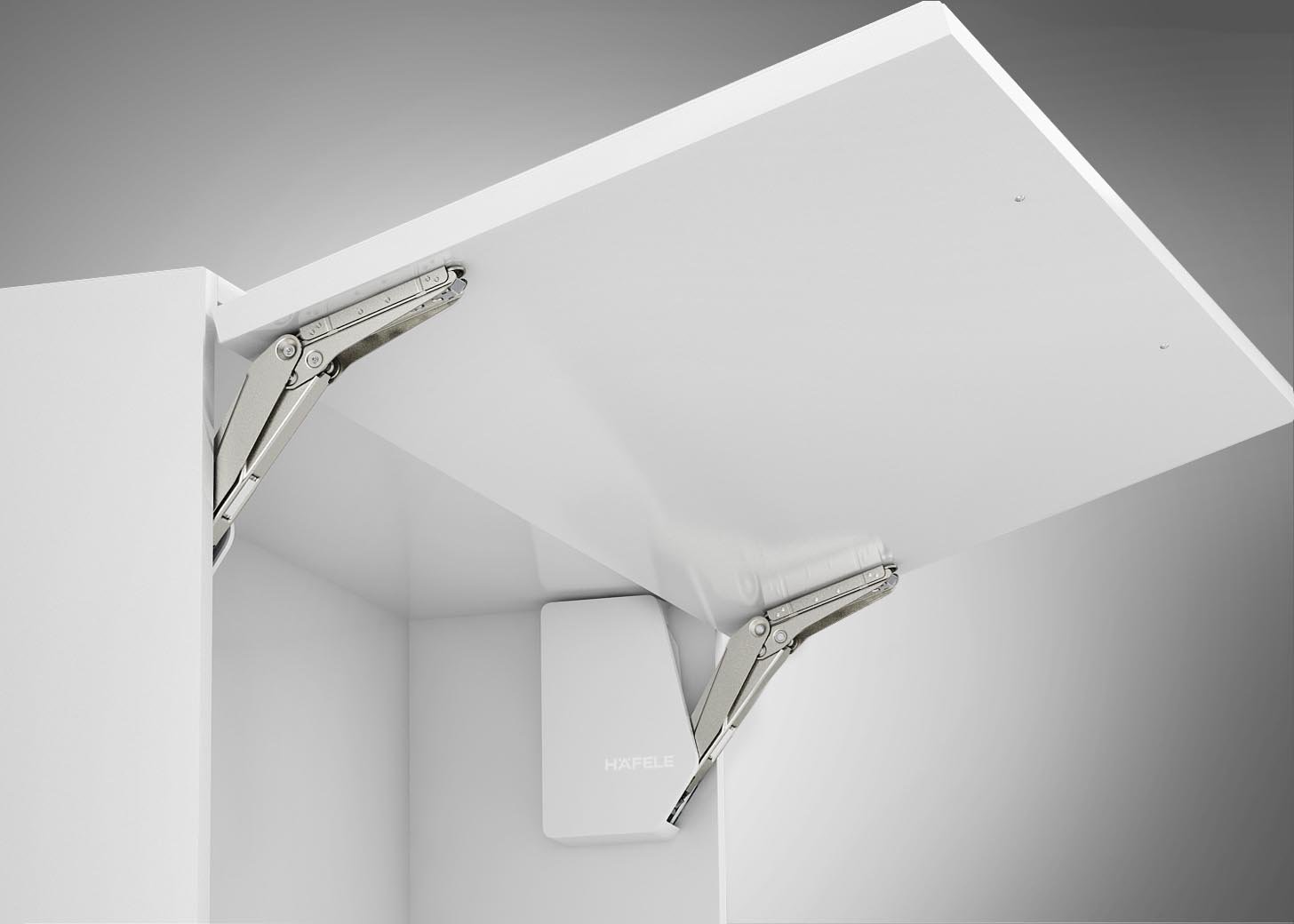 Gedotec Klappenbeschlag Küche Klappenhalter Möbel Hochklappbeschlag FREE FLAP 3.15 für einteilige Klappen aus Holz | Modell G: 6,9-27,3 kg | 1 Komplett-Set - Klappen-Beschläge weiß für Schränke