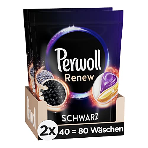 Perwoll Renew Caps Schwarz & Faser Waschmittel (80 Wäschen), sanft reinigende All-in-1 Waschmittel Caps zur Farbauffrischung und Faserglättung bei schwarzer & dunkler Wäsche