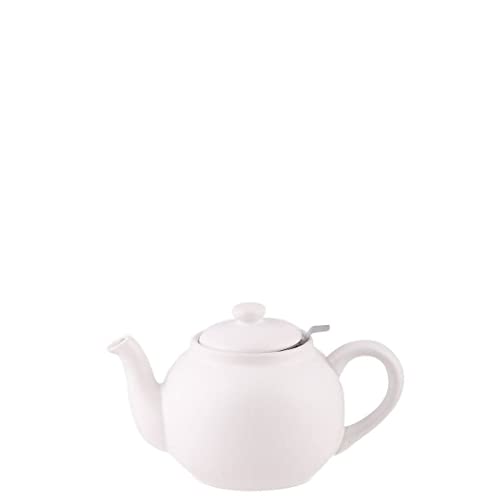 PLINT Simple & Stylish Ceramic Teapot, Globe Teapot with Stainless Steel Strainer, Ceramic Teapot for 3-5 Cups, 900ml Ceramic Teapot, Flowering Tea Pot, TeaPot for Blooming Tea, White
