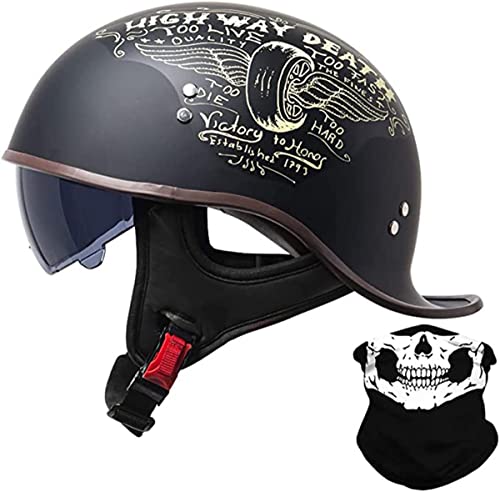 Motorrad Halbhelme ECE-Zulassung Jethelm Mit Sonnenblende Halbschalenhelm Schwalbenschwanz-Design Rollerhelm Brain-Cap Helm Männer Und Frauen Für Cruiser Chopper Biker Moped 9,XL